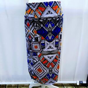 Chelsea & Theodore Y2K Aztec Print Multi Colored Form Fitted Midi Skirt